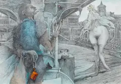 Leherb, Begegnung in Brighton, 1985, mixed media, collage on paper on panel; framed