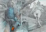 Leherb, Begegnung in Brighton, 1985, mixed media, collage on paper on panel; framed