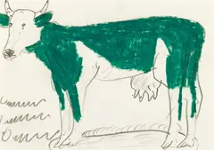 Cow by Franz Kamlander, mixed media on paper, framed, sold Feb 2019