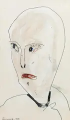 Head with black necklace by Franz Schwarzinger, 1984, mixed media on paper; framed, offered Feb 2019