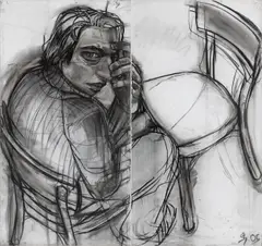 Stylianos Schicho, A self-portrait in the corner (Diptychon), 2005, charcoal on primed canvas; unframed