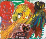 Peter Pongratz, Crying woman mith cat, 1996, oil on canvas; framed