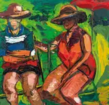 Helmuth Gräff, Zwei Sitzende, 1999, oil on canvas; framed