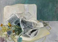 Rudolf Hradil, Bouquet with basin, 1978, oil on canvas