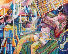 Heinz Stangl, Gymnastics, 1987, oil on linen; framed