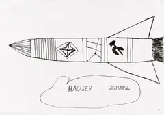 Rakete by Johann Hauser, ballpoint on paper; framed, sold Feb 2019