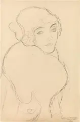 Gustav Klimt, Portrait to the right (study for the portrait "Der Pelzkragen"), c. 1916, pencil on paper