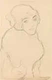 Portrait to the right (study for the portrait "Der Pelzkragen") by Gustav Klimt, c. 1916, pencil on paper, sold Nov 2018