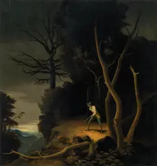 Franz Sedlacek, Waldlandschaft mit Jäger, 1928, oil on panel
