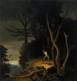 Franz Sedlacek, Waldlandschaft mit Jäger, 1928, oil on panel