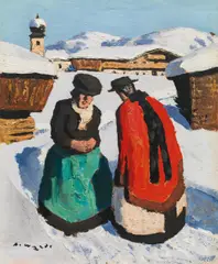 Alfons Walde, Bäuerinnen am Weg, c. 1932, oil on cardboard