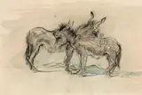 Two donkeys by Ludwig Heinrich Jungnickel, india ink, watercolour on paper, sold Nov 2018