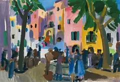 Eduard Bäumer, Market place in Amalfi, 1925, tempera on paper