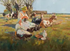Demeter Koko, Rural idyll, oil on canvas