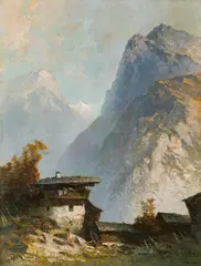 Oskar Mulley, Mountain farmyard, 1942, oil on canvas