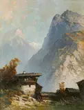 Oskar Mulley, Mountain farmyard, 1942, oil on canvas