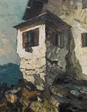 Oskar Mulley, Farmhouse with a bay, c. 1928-30, oil on canvas
