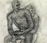 Alfons Walde, Lovers (woman behind man), pencil on paper
