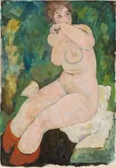 Alfons Walde, Sitting female, c. 1919, mixed media on paper on cardboard
