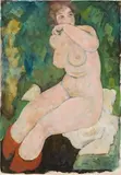 Alfons Walde, Sitting female, c. 1919, mixed media on paper on cardboard