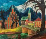 Albert Birkle, Innsteg with St. Nikolaus, Innsbruck, oil on canvas