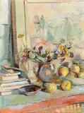 Anton Mahringer, Still life with apples and a flower vase