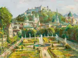 Wilhelm Kaufmann, Mirabell gardens in Salzburg, oil on hardboard
