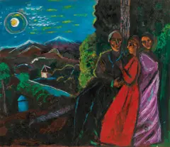 Leopold Birstinger, Three figures in nightly landscape, 1955/60, oil on canvas