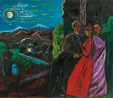 Leopold Birstinger, Three figures in nightly landscape, 1955/60, oil on canvas