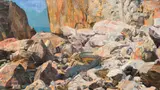 Karl Mediz, The iguana (Gestade am Meer mit dem Lindwurm, Duino), 1891, oil on canvas