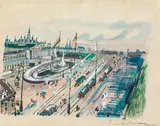 Oskar Laske, Ringstraße near the parliament, c. 1940, gouache on paper
