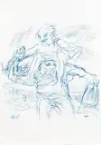 Oskar Kokoschka, Saint Christopher, 1965, blue coloured pencil on paper