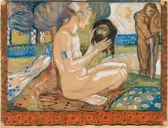 Oskar Kokoschka, Salome with the head of John the Baptist (recto), nude study of Salome (verso), 1906, watercolour, tempera, opaque white, gold bronze over preliminary pencil drawing on paper