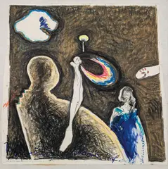 Günter Brus, Der Mensch kann Leben retten. Zerstört ihn nicht!, 1989, mixed media on paper on canvas; framed