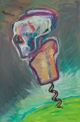 Maria Lassnig, Korkenziehermann, 1986, oil on canvas; framed
