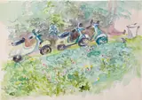 Maria Lassnig, Landscapes with three Scooters