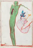 Günter Brus, Einblick in die Wirklichkeit, 1985, oil pastel on paper; framed