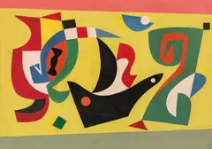 Rudolf Pointner, Piraten, 1953, oil on panel; framed