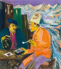 Alfred Klinkan, Mit Ostade in den Bergen, 1985, pastel on paper; framed
