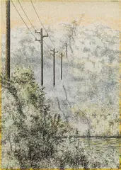 Max Peintner, Power lines, 1976, oil chalk on cardboard