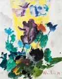Max Weiler, Violette Blume auf Gelb, 1989, egg tempera and pencil on canvas; framed
