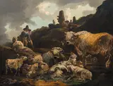 called Rosa Da Tivoli Philipp Peter Roos, Shepherd with flock in a mountain landscape, oil on canvas