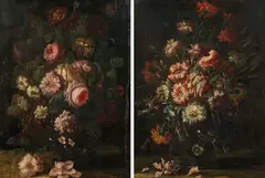Still lifes with flowers (counterparts) by Margherita Caffi, oil on canvas, sold Oct 2018