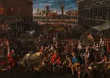 Joseph Heintz the Younger, Bull hunting in Venice, oil on canvas