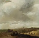 Guillam Dubois, Broad landscape with horsemen, oil on panel