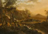 Frederik de Moucheron, Landscape with shepherds and cattle, oil on canvas