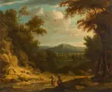 Ignatius van der Stock, Landscape with ramblers, oil on panel