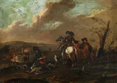 Hunting scene by August Querfurt, oil on canvas, sold Oct 2018