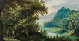Abraham Govaerts, Landscape with figural staffage, oil on panel, parqueted