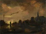 Aert van der Neer, Dutch river landscape in the moonlight, oil on panel